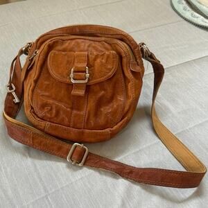 Fossil Tan Leather Boho Handbag Western Shoulder Crossbody 10x11x3